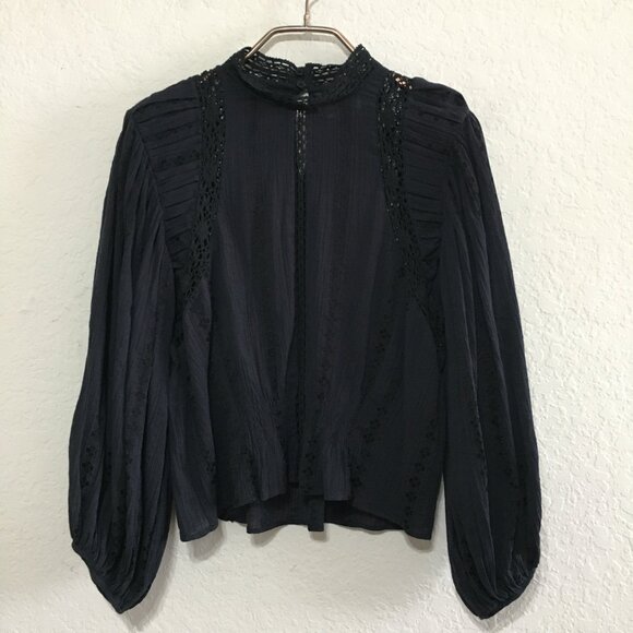 Isabel Marant Etoile Jassie Black Lacy Cotton Blouse Womens 36 FR / 4 US - Picture 5 of 16